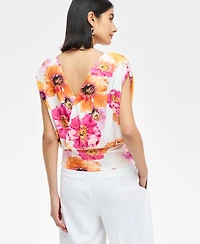 I.n.c. International Concepts Women's Printed Ruched-Shoulder Top