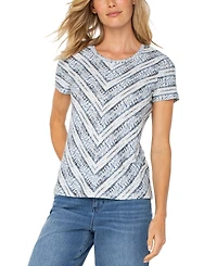 Liverpool Los Angeles Petite Short-Sleeve Scoop-Neck Knit Top