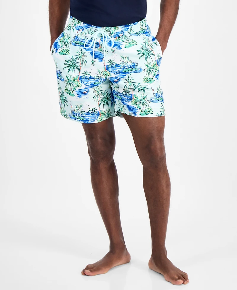 Club Room Men's Aloha Tropical Print Drawstring 7" Swim Trunks, Exclusively at Macy's