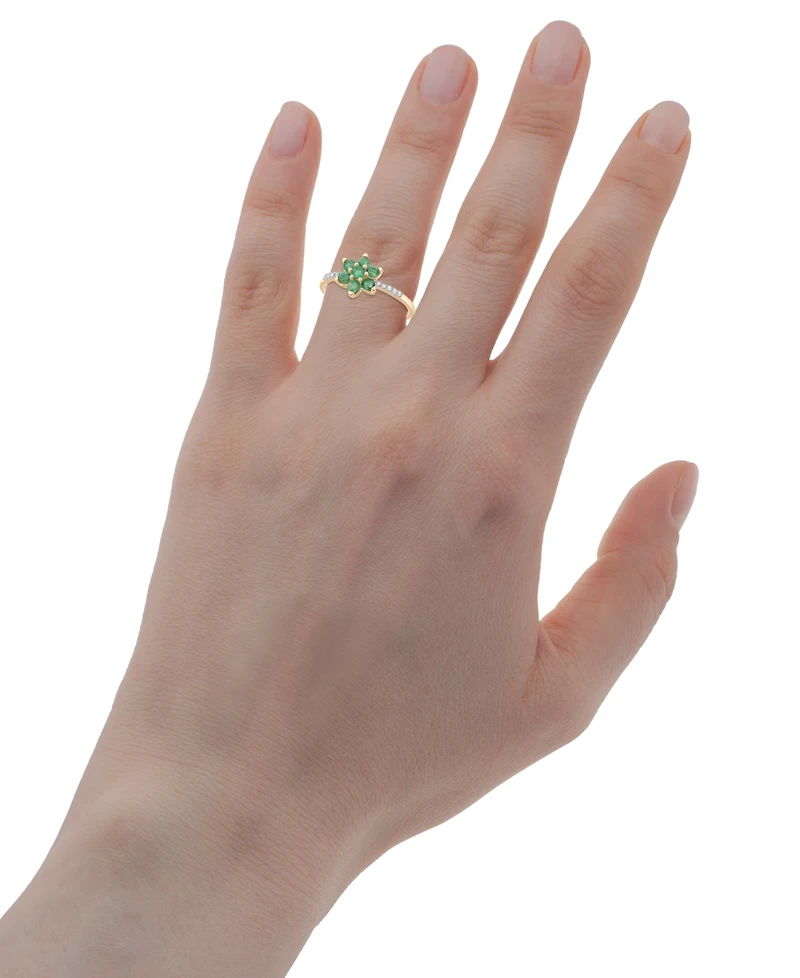 Emerald (1/2 ct. t.w.) & Diamond (1/20 ct. t.w.) Flower Ring in 14K Gold over Sterling Silver