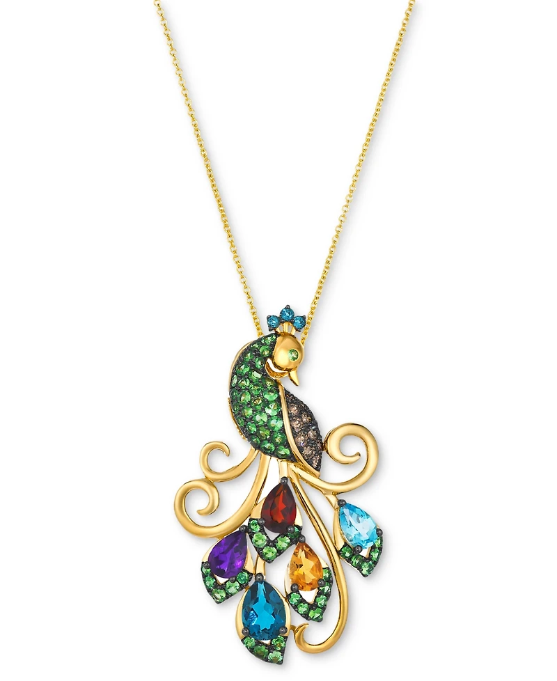 Le Vian Multi-Gemstone (3-1/5 ct. t.w.) & Chocolate Diamond (1/4 ct. t.w.) Peacock 20" Pendant Necklace in 14k Gold