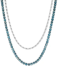 London Blue Topaz (32-5/8 ct. t.w.) & White Topaz (9-7/8 ct. t.w.) 16" Layered Tennis Necklace in Sterling Silver