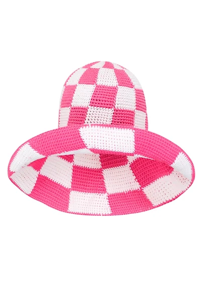 Brunna.co Shilo Checkered Crochet Hat In Pink & White