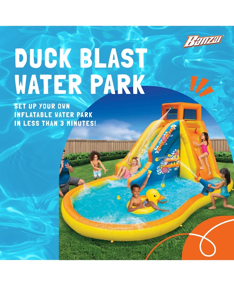 Banzai Duck Blast Water Park Inflatable Slide with Pool Float & Water Cannon
