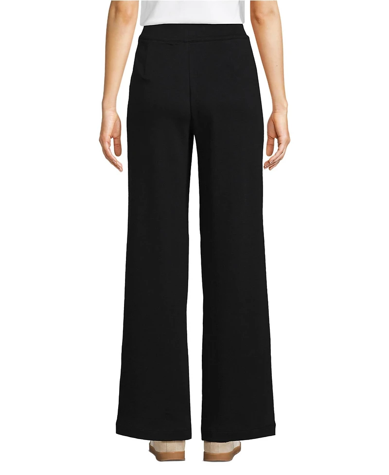 Lands' End Women's Sport Knit High Rise Pleated Wide Leg Pants