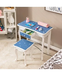 Princess Vanity Table and Chair Set with Tri-Folding Mirror and Snowflake Print