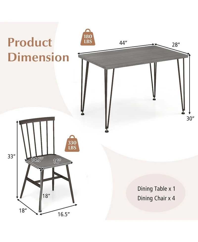 5-Piece Dining Table Set for 4 with 360 Swivel Feet for Small Place