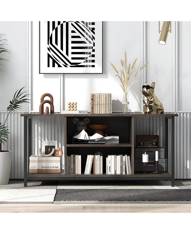 3-Tier Tv Stand with Power Outlet Usb and Adjustable Shelf