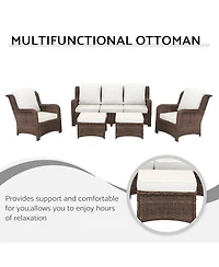 Streamdale 5-Piece Rattan Outdoor Conversation Set 2 Ottomans, 2 Single Chairs, 1 Couch