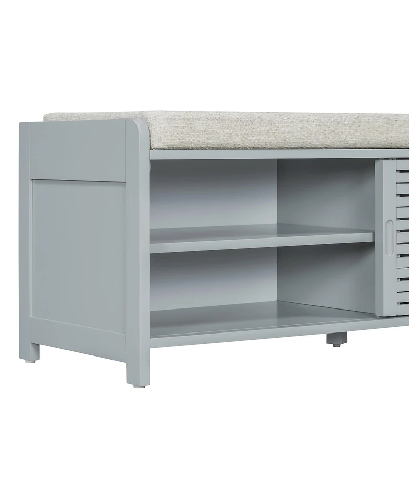 Streamdale Distressed Shutter Storage Bench with Acacia Veneer for Retro Charm for Living Room