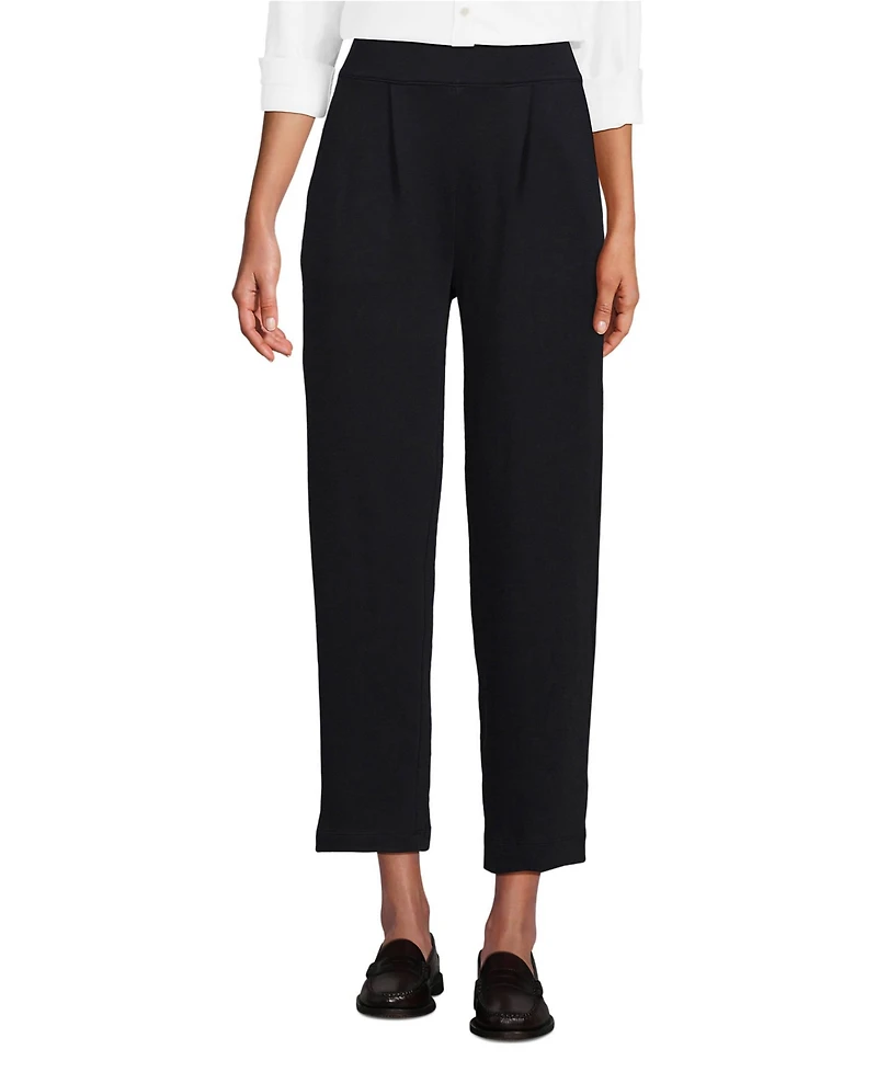 Lands' End Women's Sport Knit High Rise Pleated Straight Leg Crop Pants