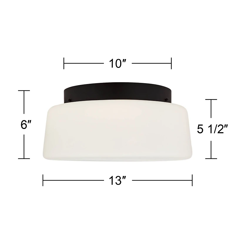 Possini Euro Design Buckley 13" Modern Flush-Mount Ceiling Light Fixture Kitchen Foyer Hallway Drum Round Black Finish White Glass