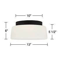 Possini Euro Design Buckley 13" Modern Flush-Mount Ceiling Light Fixture Kitchen Foyer Hallway Drum Round Black Finish White Glass