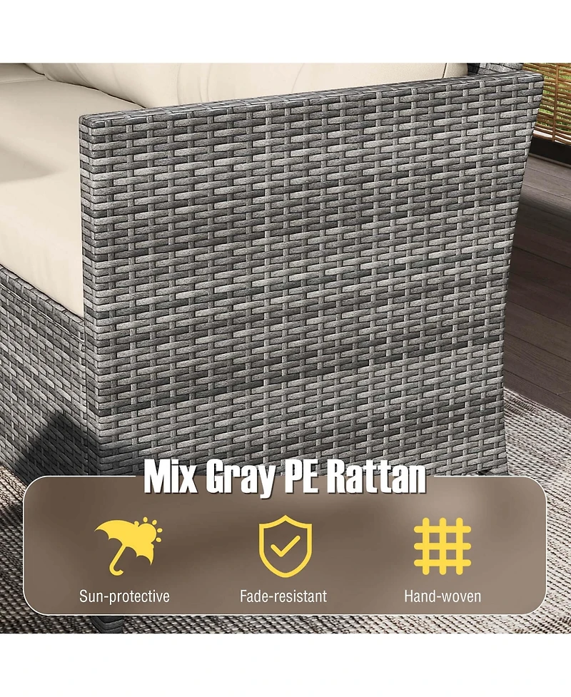 Gymax Set of 7 Dining Furniture Set Pe Rattan Sectional Sofa Set Patio