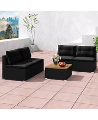 Gymax 5 Piece Outdoor Furniture Set w/ Seat & Back Cushions Acacia Wood Tabletop