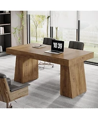 Tribesigns 55 Inches Executive Desk, Mid-Century Modern Home Office Desk with Double Trapezoid Base, Wood Computer Desk Business Workstation Desk
