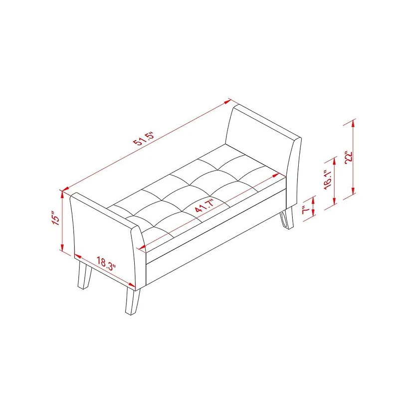 51.5 Inch Velvet Storage Bench with Curved Arms, Upholstered Tufted Ottoman for Bedroom, Entryway, and Living Room-The Pop Home
