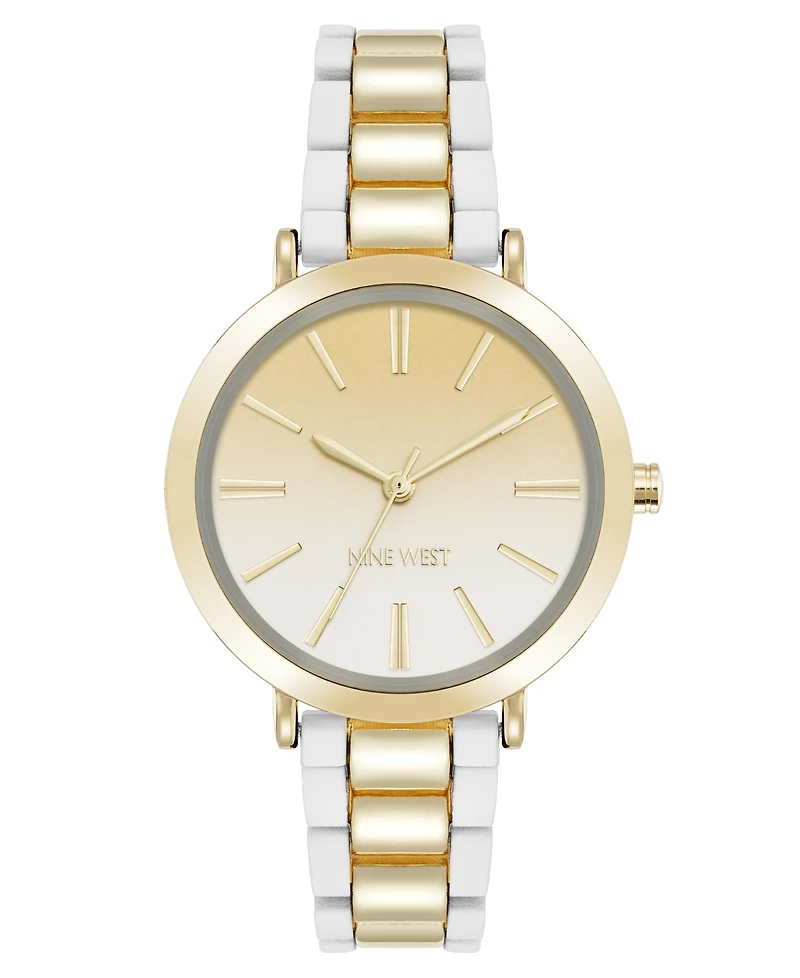 Nine West Women's Quartz White Silicone and Gold-Tone Metal Alloy Watch, 36mm
