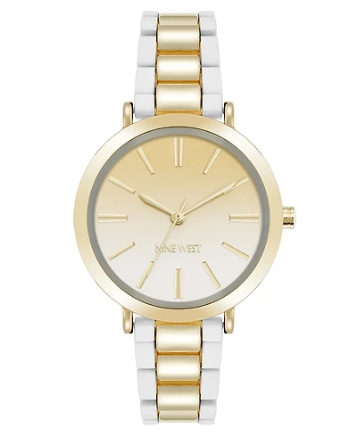 Nine West Women's Quartz White Silicone and Gold-Tone Metal Alloy Watch, 36mm