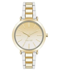 Nine West Women's Quartz White Silicone and Gold-Tone Metal Alloy Watch, 36mm