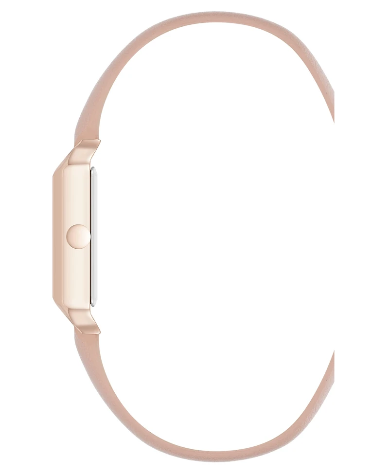 Nine West Women's Quartz Rectangular Rose Gold-Tone and Pink Polyurethane Leather Band Watch, 29mm