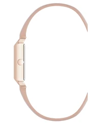 Nine West Women's Quartz Rectangular Rose Gold-Tone and Pink Polyurethane Leather Band Watch, 29mm