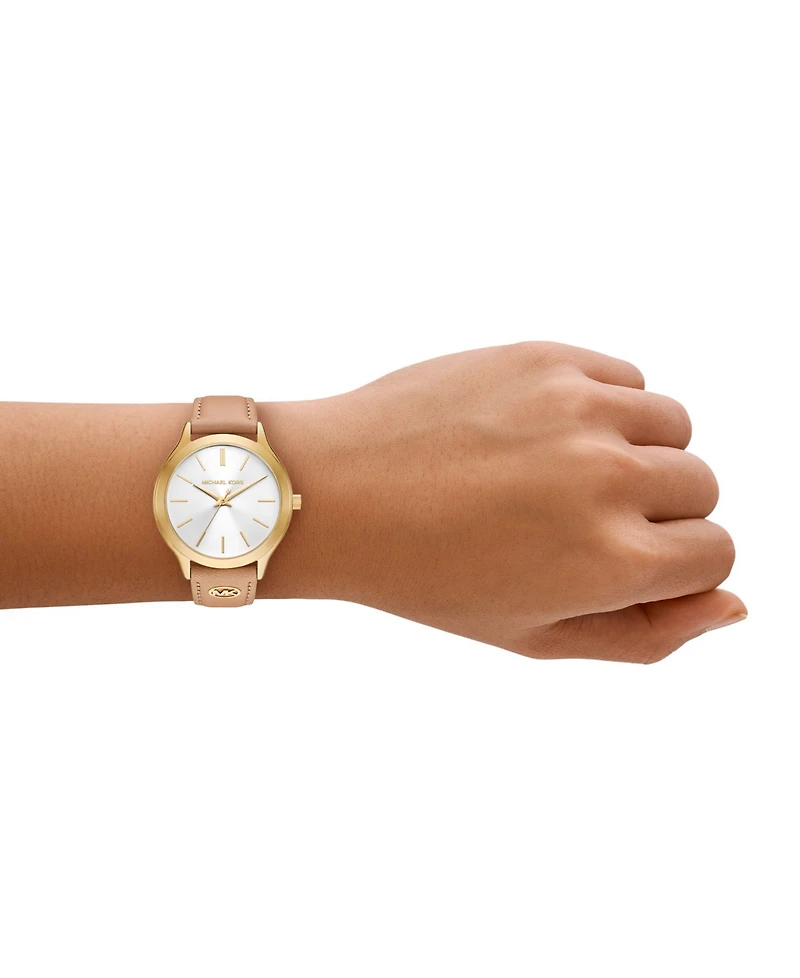Michael Kors Women's Slim Runway Three-Hand Nude Leather Watch, 38mm