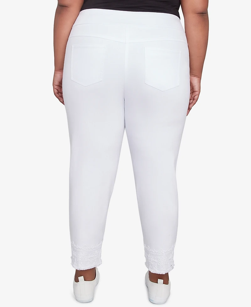 Ruby Rd. Plus Size Embroidered Extra Stretch White Denim Jeans