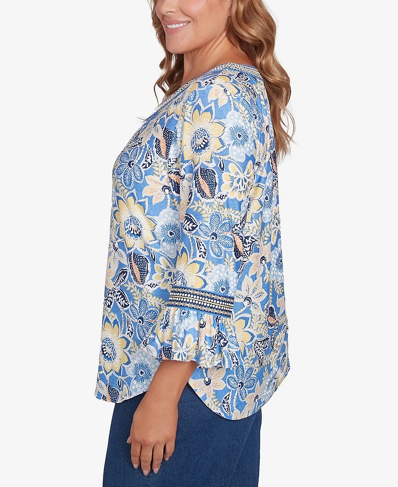 Ruby Rd. Plus Bohemian Floral Puff Print Crewneck Top