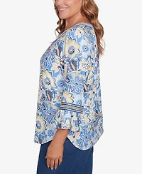 Ruby Rd. Plus Bohemian Floral Puff Print Crewneck Top