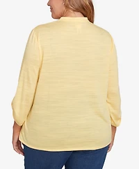 Ruby Rd. Plus Soft Relaxed Textured V-Neck Trim Top