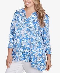 Ruby Rd. Plus Jacobean Paisley Puff Print V-Neck Top
