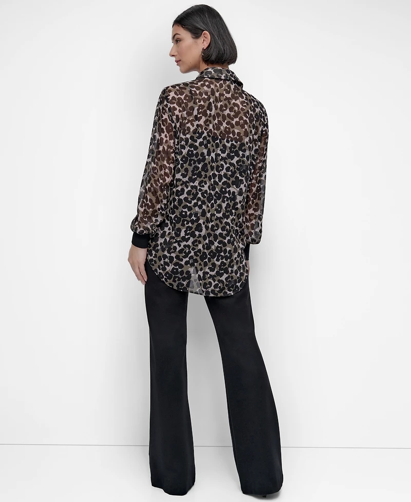 Dkny Women's Chiffon Animal-Print Semi-Sheer Blouse