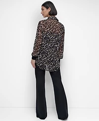 Dkny Women's Chiffon Animal-Print Semi-Sheer Blouse
