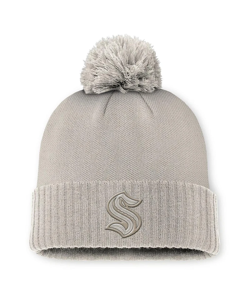 Fanatics Women's Tan Seattle Kraken Authentic Pro Road with Pom Cuffed Knit Hat