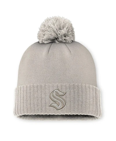 Fanatics Women's Tan Seattle Kraken Authentic Pro Road with Pom Cuffed Knit Hat