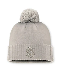 Fanatics Women's Tan Seattle Kraken Authentic Pro Road with Pom Cuffed Knit Hat