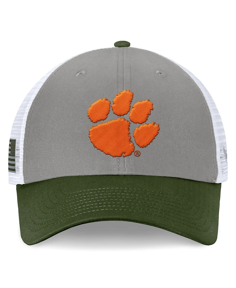 Top of the World Men's Gray/Green Clemson Tigers Oht Military Appreciation Badge Trucker Adjustable Hat
