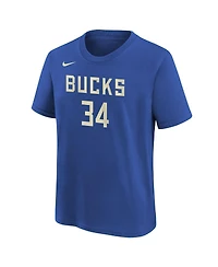 Nike Big Boys and Girls Giannis Antetokounmpo Royal Milwaukee Bucks 2024/25 City Edition Name Number T-Shirt
