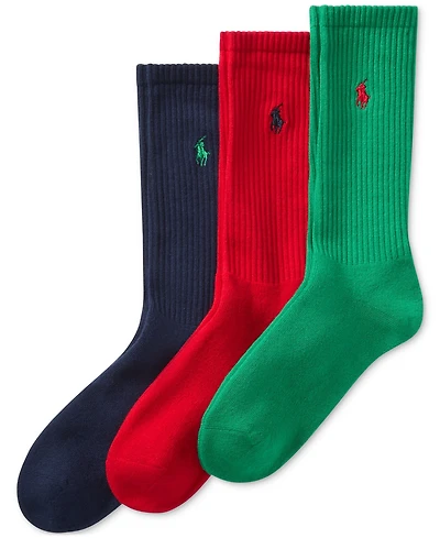 Polo Ralph Lauren 3 Pack Ribbed Cushion Foot Crew Men's Socks