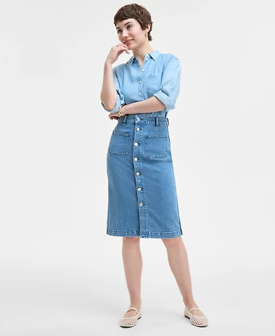 On 34th Women's Patch-Pocket Denim Midi Skirt, Exclusively at Macy's