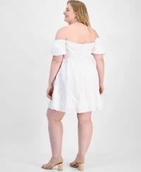 Seni & Cade Plus Off-The-Shoulder Jacquard Fit Flare Dress