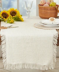 Saro Lifestyle Fringe-Touched Waffle Weave Table Runner, 16" x 72"