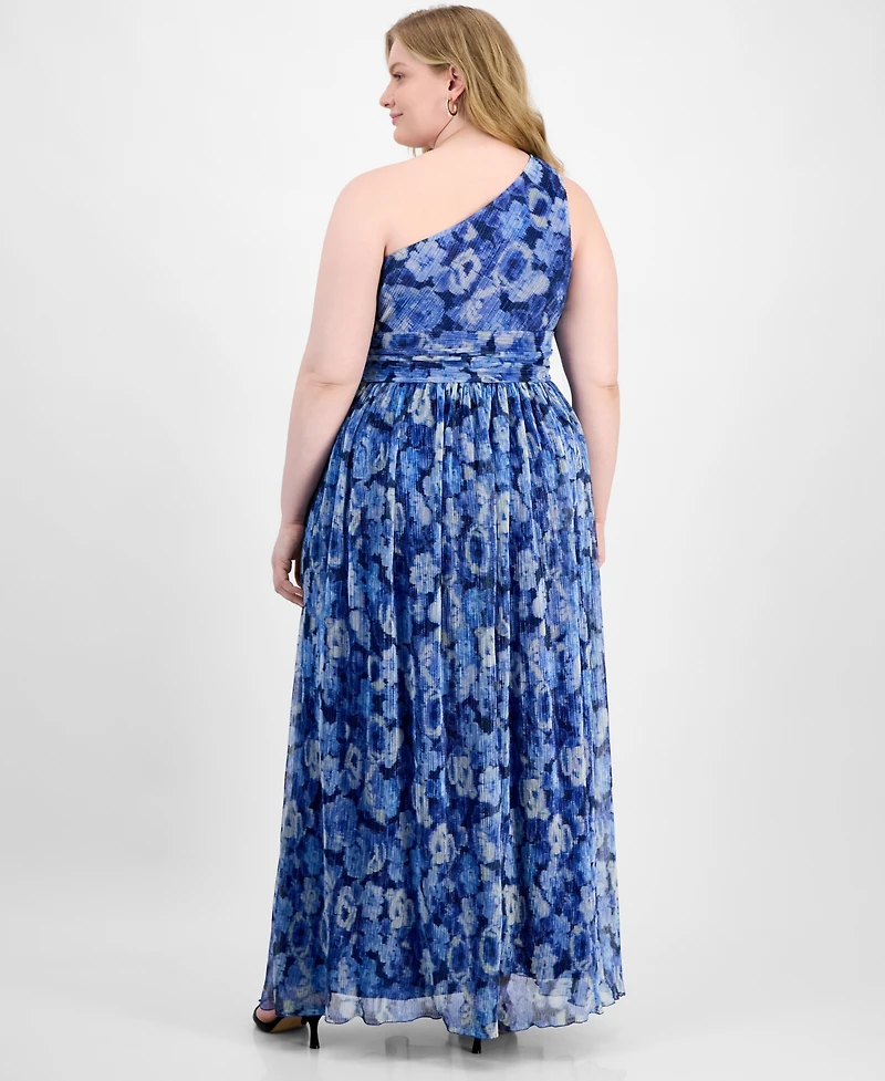 B Darlin Trendy Plus Size Printed One-Shoulder Gown