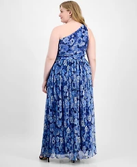 B Darlin Trendy Plus Size Printed One-Shoulder Gown