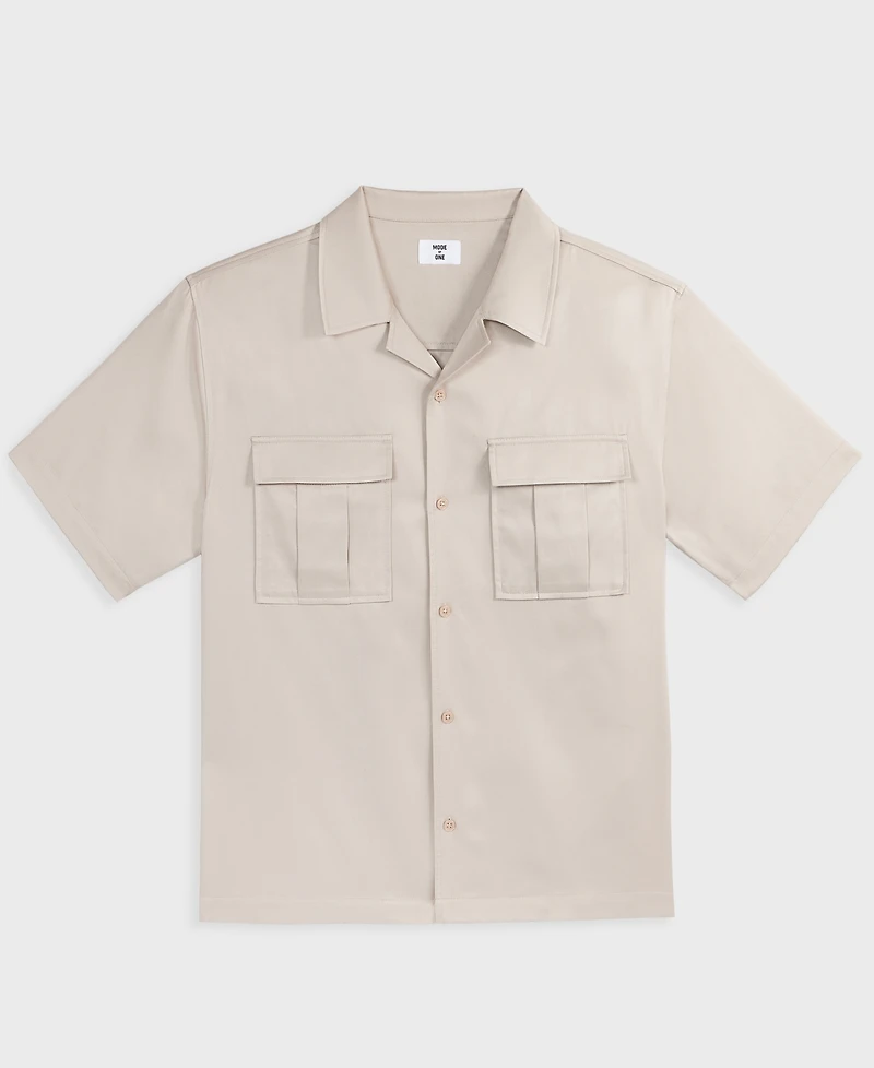 Mode of One Men's Short-Sleeve Palm Reverse Splicing Camp Collar Shirt, Exclusively at Macy's
