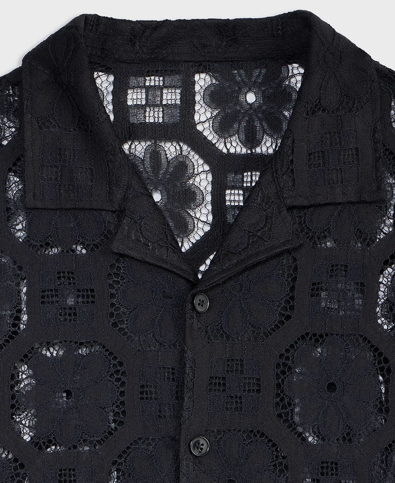 Mode of One Men's Relaxed-Fit Textured Geometric Lace Button-Down Camp Shirt, Exclusively at Macy's
