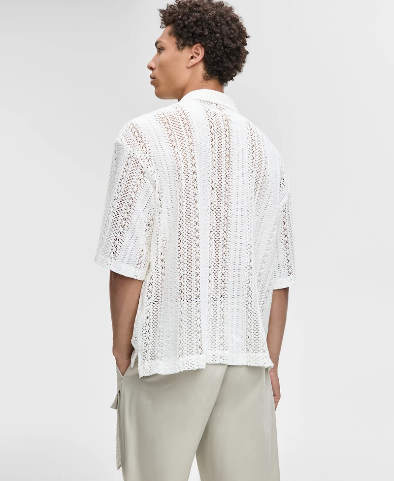Mode of One Men's Relaxed-Fit Textured Crochet Button-Down Camp Shirt, Exclusively at Macy's