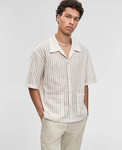 Mode of One Men's Relaxed-Fit Textured-Knit Bubble Lace Button-Down Camp Shirt, Exclusively at Macy's