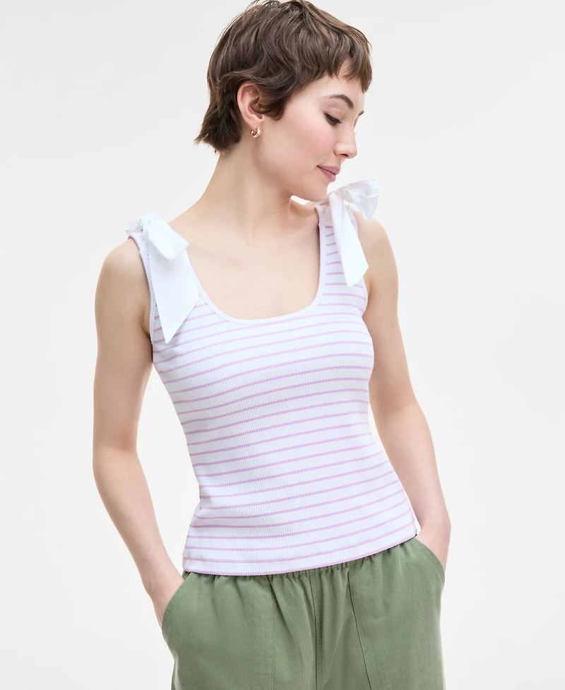 On 34th Women's Ribbed Bow-Shoulder Tank Top, Exclusively at Macy's